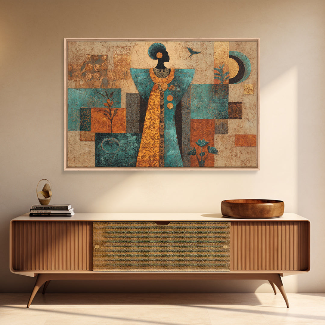 Afro Surreal Dreamscape Framed Canvas Print, African Inspired Art, Bedroom Wall Decor, Living Room Decor, Oil Painting, AIA-3x2-74