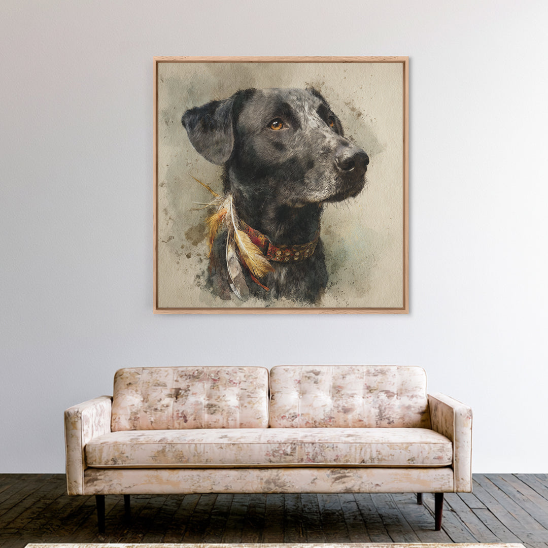 Dog Portrait with Painterly Collar and Loyal Canvas Print, Animal Art, Modern Wall Art, Living Room Decor, Fine Art, Creature, ANI-1x1-13