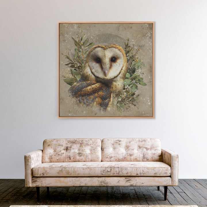 Owl with Moonlit Feathers and Celestial Accents Canvas Print, Animal Art, Nursery Decor, Living Room Decor, Oil Painting, ANI-1x1-15