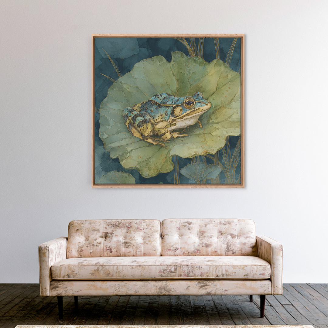 Frog on a Lotus Leaf Canvas Print, Animal Art, Digital Prints, Living Room Decor, Watercolor Art, Creature, Printable Art, ANI-1x1-20