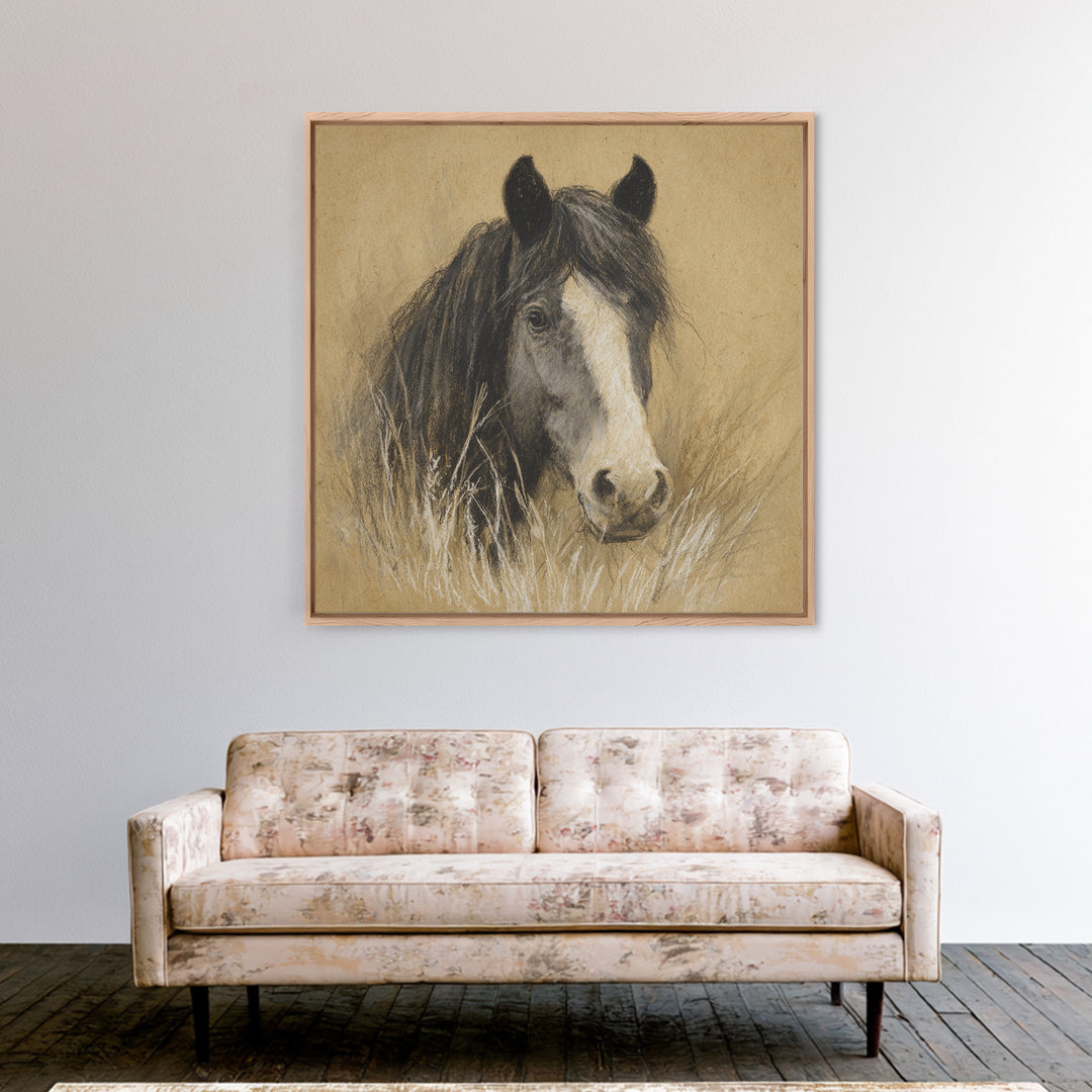 Majestic Horse Head Framed Canvas Print, Animal Art, Nursery Wall Art, Living Room Decor, Fine Art, Creature, Trendy Wall Art, ANI-1x1-27