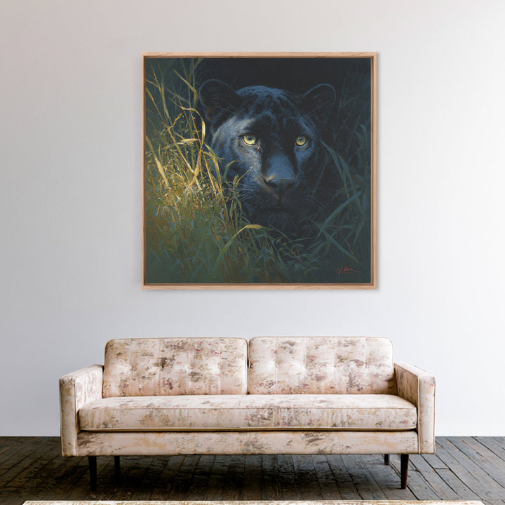 Dramatic Black Panther Emerging from Deep Jungle Canvas Print, Animal Art, Nursery Art, Living Room Decor, Oil Painting, ANI-1x1-30