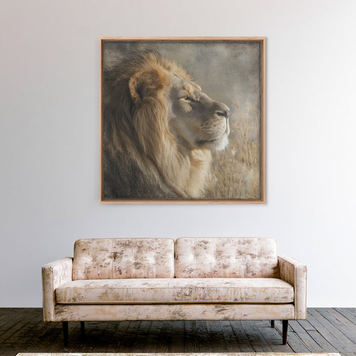 Regal Lion Profile Framed Canvas Print, Animal Art, Statement Artwork, Living Room Decor, Abstract Art, Creature, Wall Decor, ANI-1x1-33