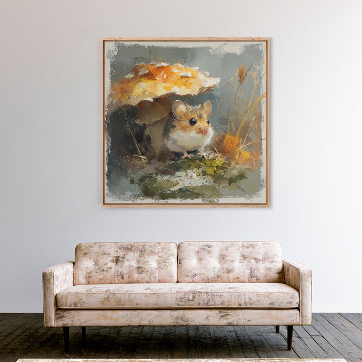 Tiny Field Mouse Framed Canvas Print, Animal Art, Cat Art, Living Room Decor, Watercolor Art, Creature, Art Print, ANI-1x1-34