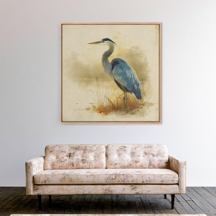 Blue Heron Standing Canvas Print, Animal Art, Printable Art, Living Room Decor, Fine Art, Creature, Downloadable Art, ANI-1x1-35