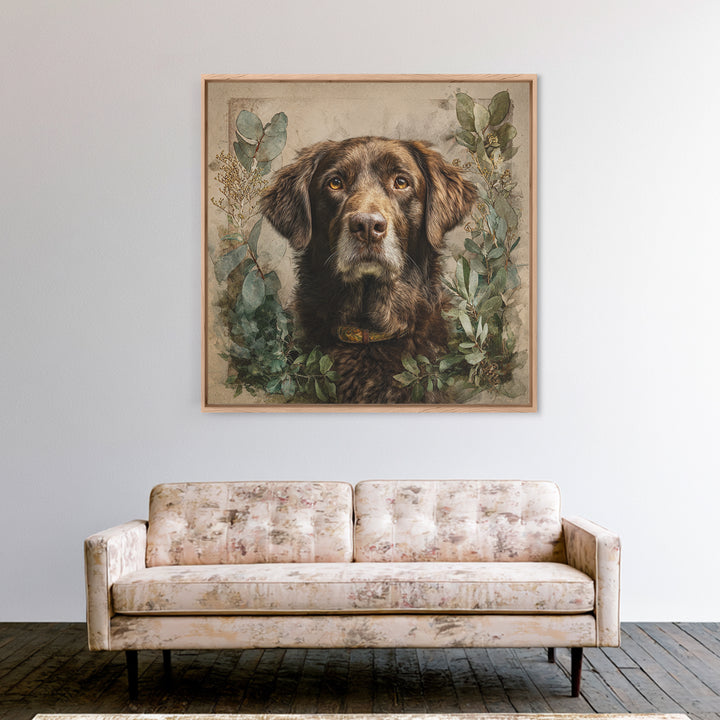 Dog Portrait with Painterly Collar and Loyal Framed Canvas Print, Animal Art, Downloadable Art, Living Room Decor, Creature, ANI-1x1-37