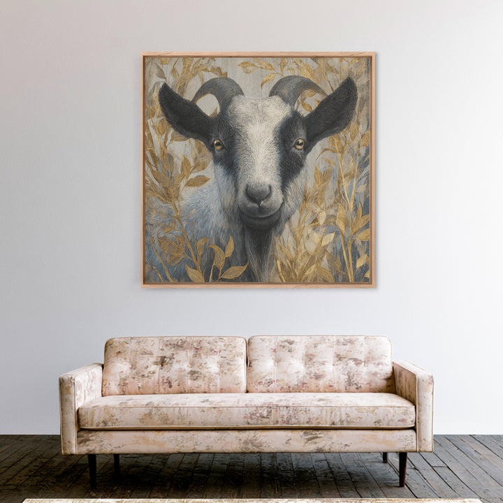 Goat Portrait with Rustic Folk Art Personality Canvas Print, Animal Art, Neutral Decor, Living Room Decor, Fine Art, Creature, ANI-1x1-45