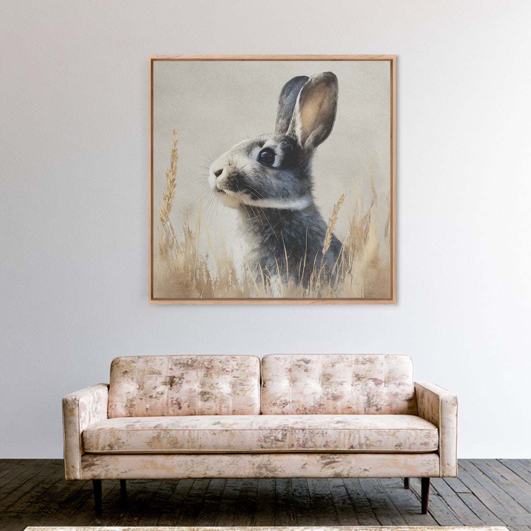 Curious Rabbit in a Soft Watercolor Meadow Canvas Print, Animal Art, Trendy Wall Art, Living Room Decor, Fine Art, Creature, ANI-1x1-5