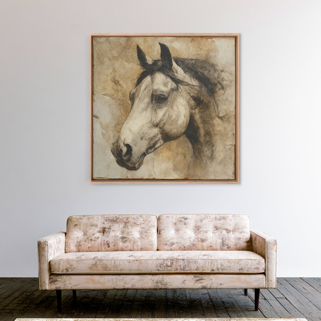 Majestic Horse Head Framed Canvas Print, Animal Art, Safari Nursery Decor, Living Room Decor, Oil Painting, Creature, ANI-1x1-51
