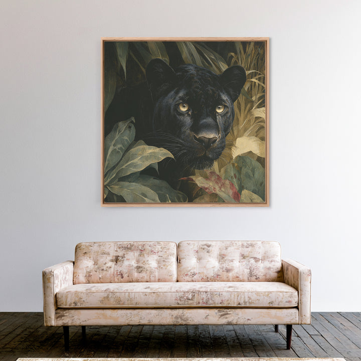 Dramatic Black Panther Emerging from Deep Jungle Canvas Print, Animal Art, Nursery Art, Living Room Decor, Oil Painting, ANI-1x1-54