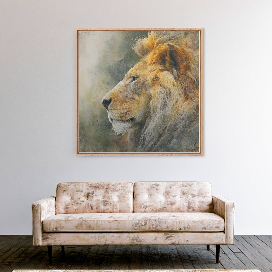 Regal Lion Profile Framed Canvas Print, Animal Art, Statement Artwork, Living Room Decor, Abstract Art, Creature, Wall Decor, ANI-1x1-57