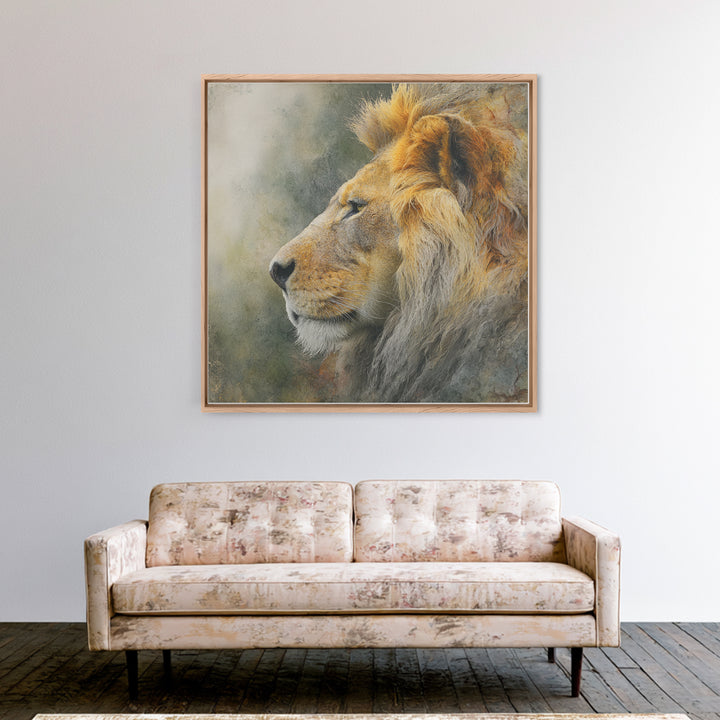 Regal Lion Profile Framed Canvas Print, Animal Art, Statement Artwork, Living Room Decor, Abstract Art, Creature, Wall Decor, ANI-1x1-57