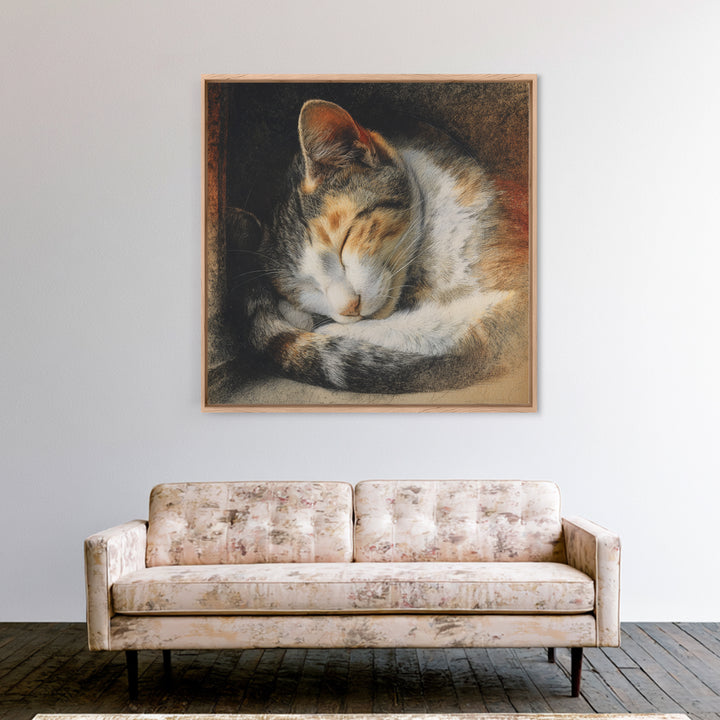 Sleeping Cat Curled Canvas Print, Animal Art, Nursery, Living Room Decor, Fine Art, Creature, Modern Decor, Fine Art Print, ANI-1x1-60