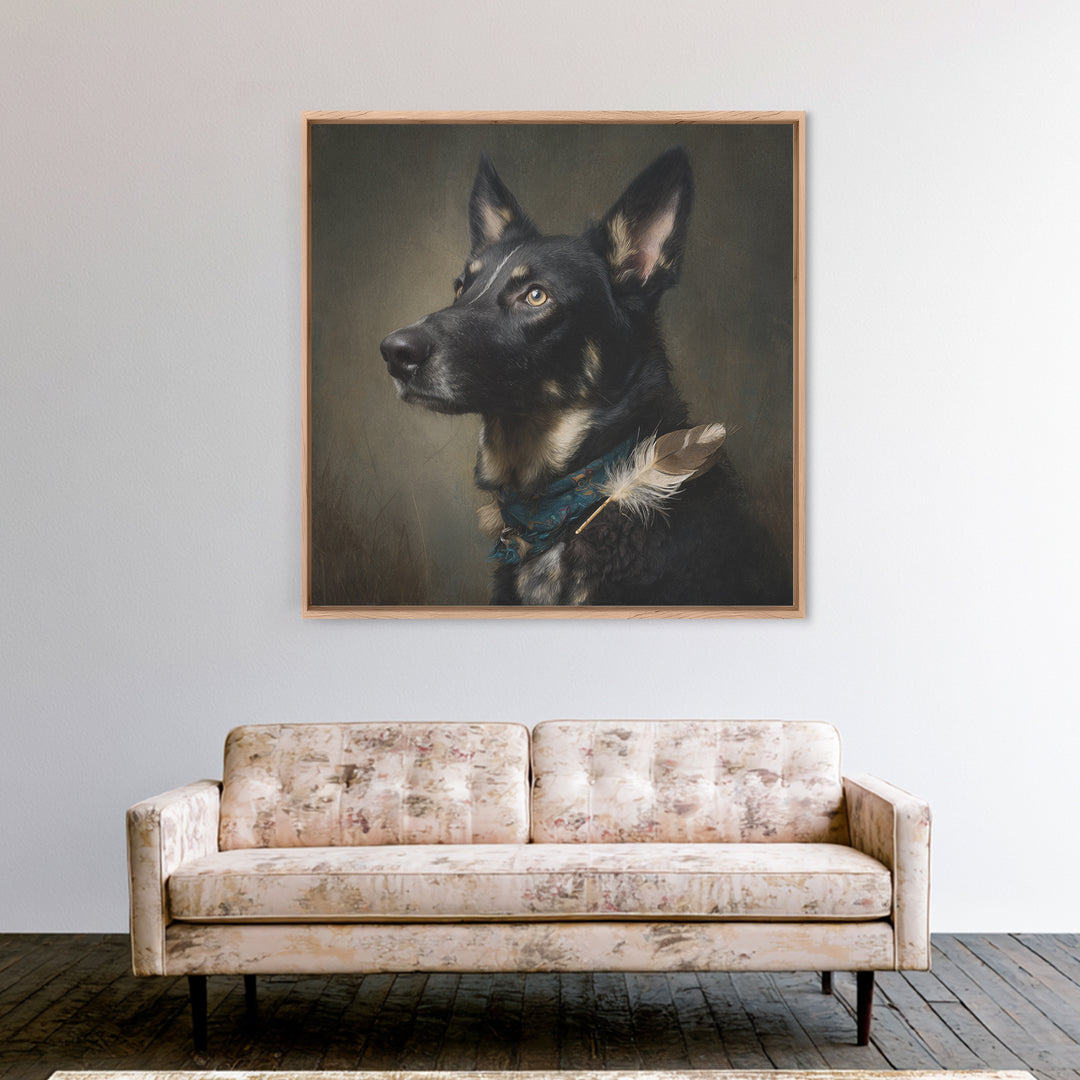 Dog Portrait with Painterly Collar and Loyal Framed Canvas Print, Animal Art, Downloadable Art, Living Room Decor, Creature, ANI-1x1-61