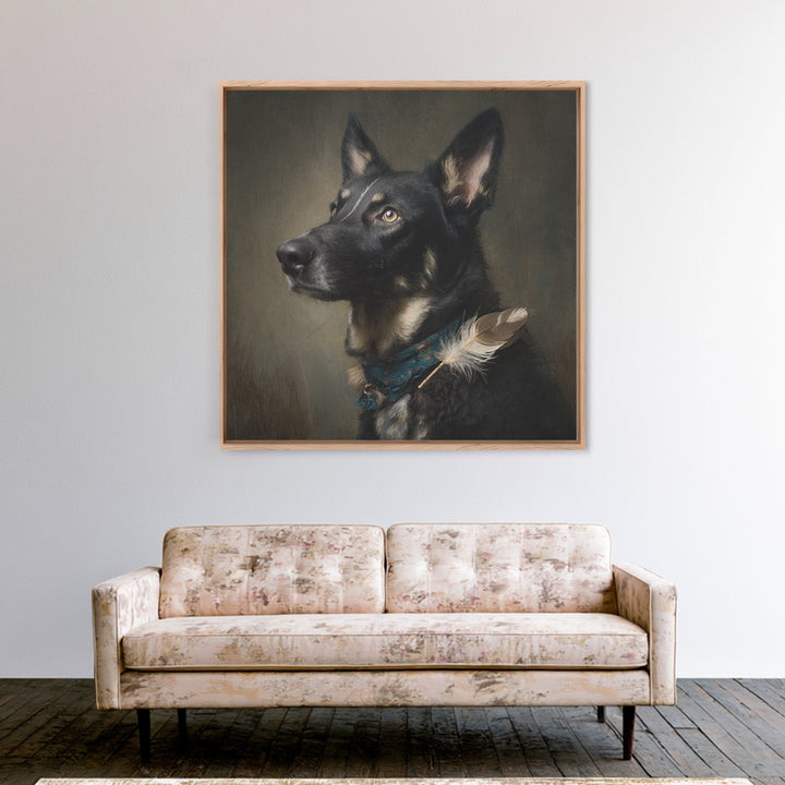 Dog Portrait with Painterly Collar and Loyal Framed Canvas Print, Animal Art, Downloadable Art, Living Room Decor, Creature, ANI-1x1-61