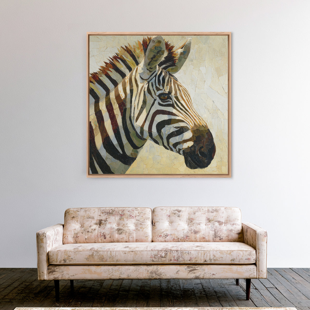 Zebra Portrait with Bold Graphic Stripe Pattern Framed Canvas Print, Animal Art, Gallery Decor, Living Room Decor, Creature, ANI-1x1-65