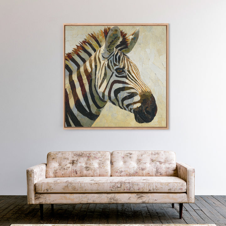 Zebra Portrait with Bold Graphic Stripe Pattern Framed Canvas Print, Animal Art, Gallery Decor, Living Room Decor, Creature, ANI-1x1-65