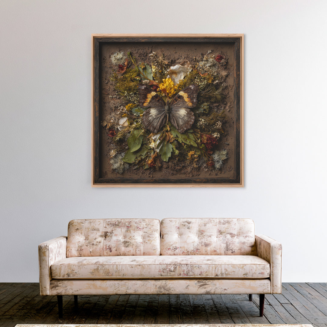 Butterfly Specimen Composition Framed Canvas Print, Animal Art, Cat Art, Living Room Decor, Fine Art, Creature, Art Print, ANI-1x1-71