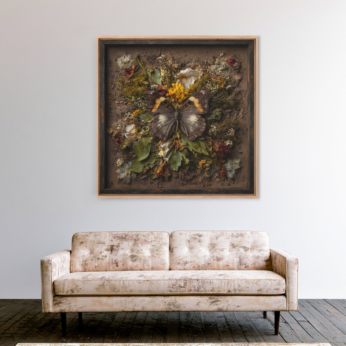 Butterfly Specimen Composition Framed Canvas Print, Animal Art, Cat Art, Living Room Decor, Fine Art, Creature, Art Print, ANI-1x1-71