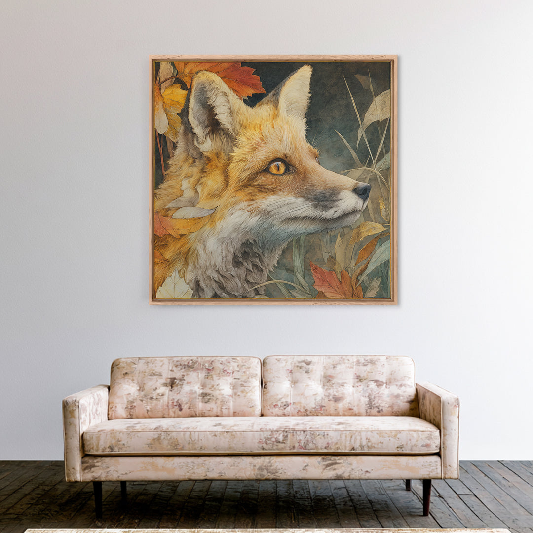 Dignified Fox Portrait Framed Canvas Print, Animal Art, Art Print, Living Room Decor, Fine Art, Creature, Digital Art, ANI-1x1-73