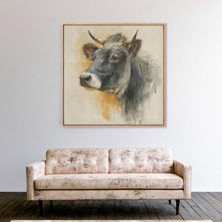 Gentle Cow Portrait Framed Canvas Print, Animal Art, Fine Art Print, Living Room Decor, Fine Art, Creature, Wall Decor, ANI-1x1-79