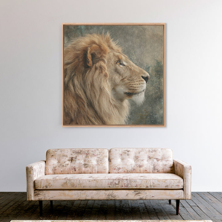 Regal Lion Profile Canvas Print, Animal Art, Textured Painting, Living Room Decor, Fine Art, Creature, Printable Wall Art, ANI-1x1-81
