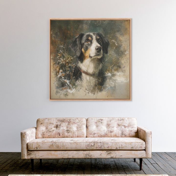 Dog Portrait with Painterly Collar and Loyal Canvas Print, Animal Art, Boho Decor, Living Room Decor, Fine Art, Creature, ANI-1x1-85
