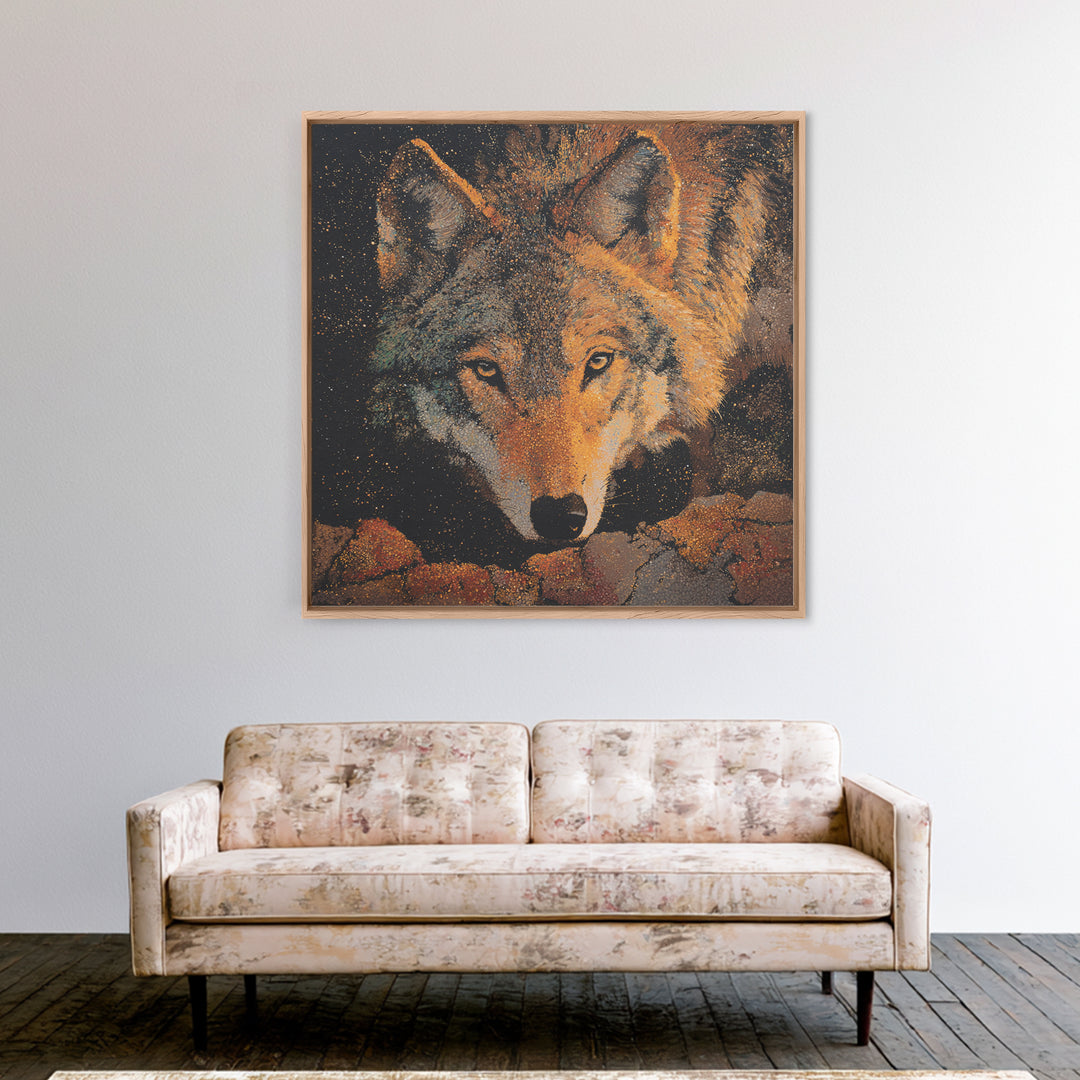 Wolf Silhouette Beneath a Star Filled Sky Canvas Print, Animal Art, Colorful Wall Art, Living Room Decor, Fine Art, Creature, ANI-1x1-94