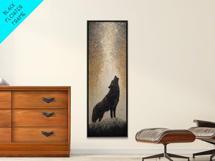 Wolf Silhouette Beneath a Star Filled Sky Canvas Print, Animal Art, Farmhouse Decor, Living Room Decor, Fine Art, Creature, ANI-1x3-10