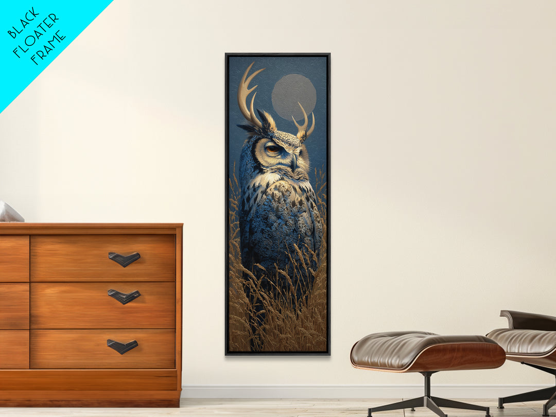 Owl with Moonlit Feathers and Celestial Accents Canvas Print, Animal Art, Decor, Living Room Decor, Oil Painting, Creature, ANI-1x3-27