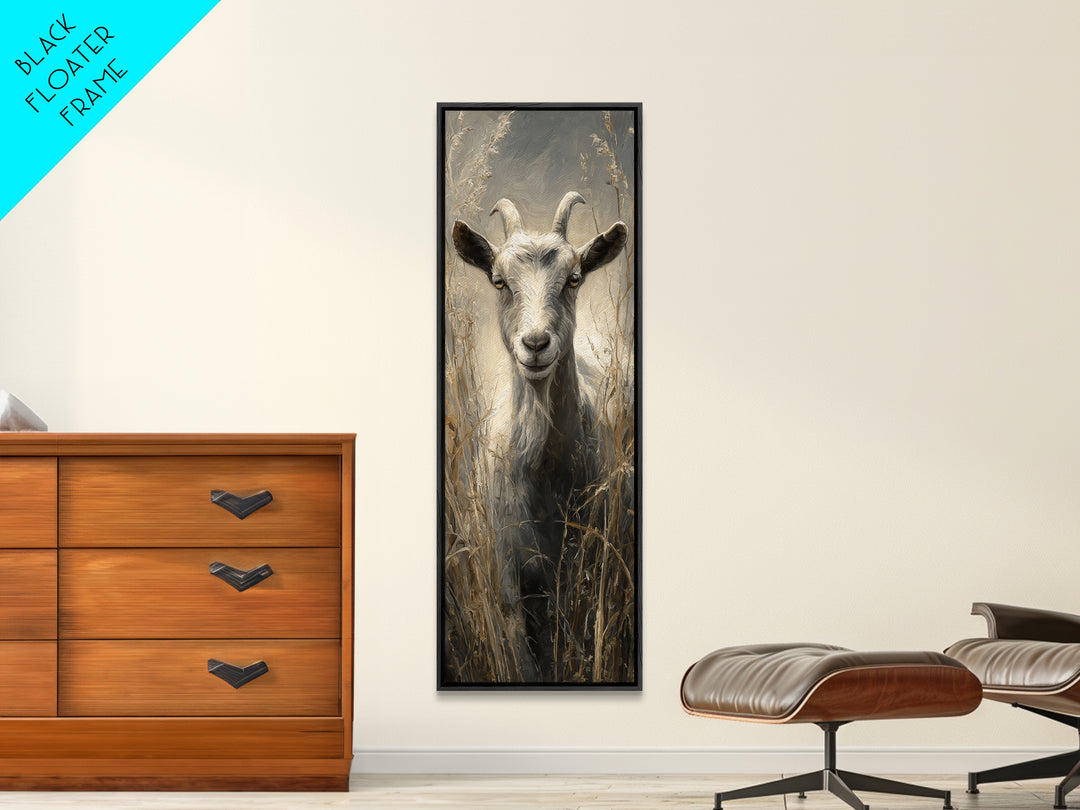 Goat Portrait with Rustic Folk Art Personality Canvas Print, Animal Art, Oil Painting, Living Room Decor, Fine Art, Creature, ANI-1x3-33