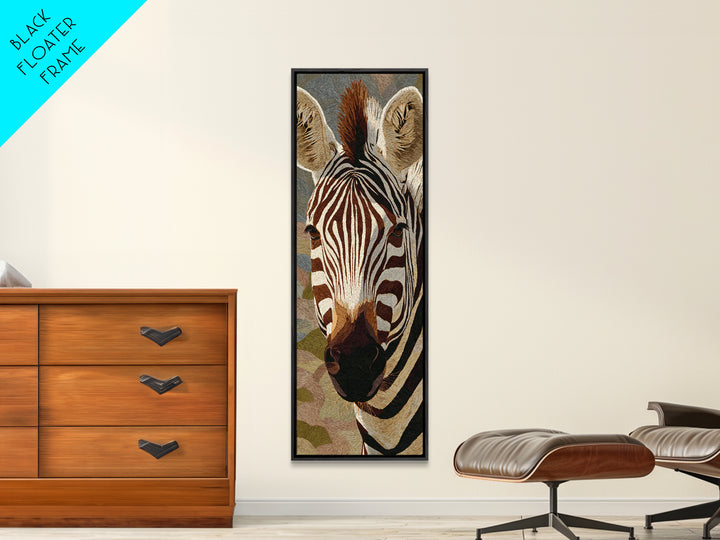 Zebra Portrait with Bold Graphic Stripe Pattern Framed Canvas Print, Animal Art, Modern Decor, Living Room Decor, Creature, ANI-1x3-53