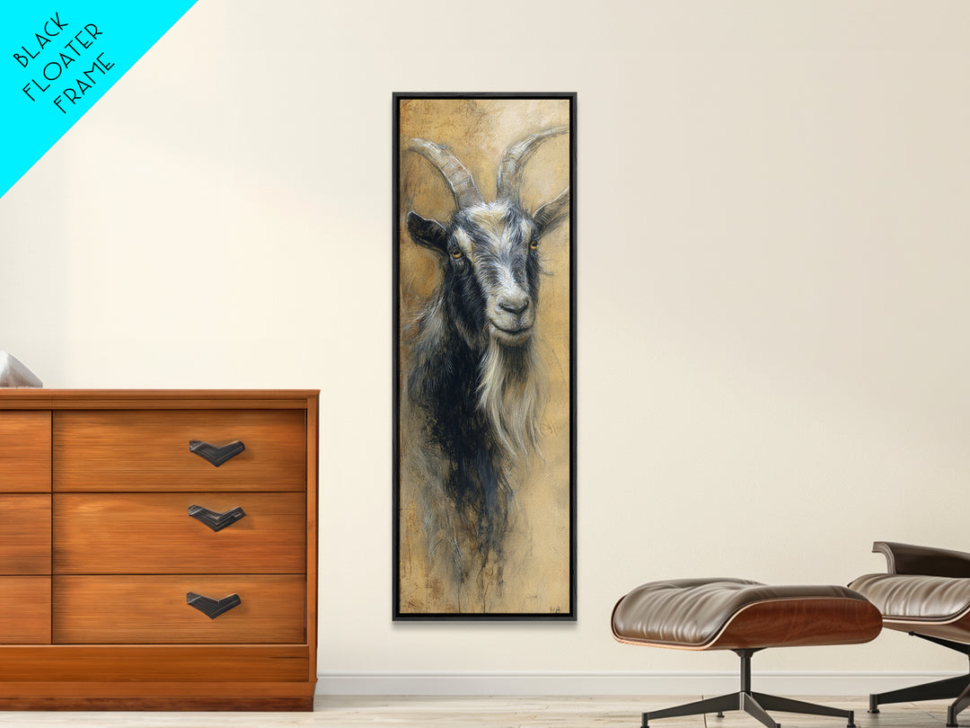 Goat Portrait with Rustic Folk Art Personality Canvas Print, Animal Art, Fine Art Print, Living Room Decor, Fine Art, Creature, ANI-1x3-57