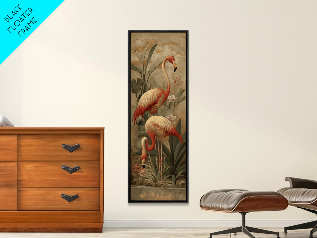 Flamingo Pair in Elegant Coral and Cream Canvas Print, Animal Art, Contemporary Art, Living Room Decor, Fine Art, Creature, ANI-1x3-7