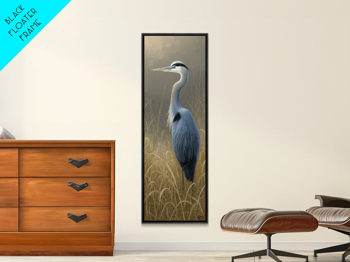 Blue Heron Standing Framed Canvas Print, Animal Art, Nursery, Living Room Decor, Creature, Modern Decor, Fine Art Print, ANI-1x3-71