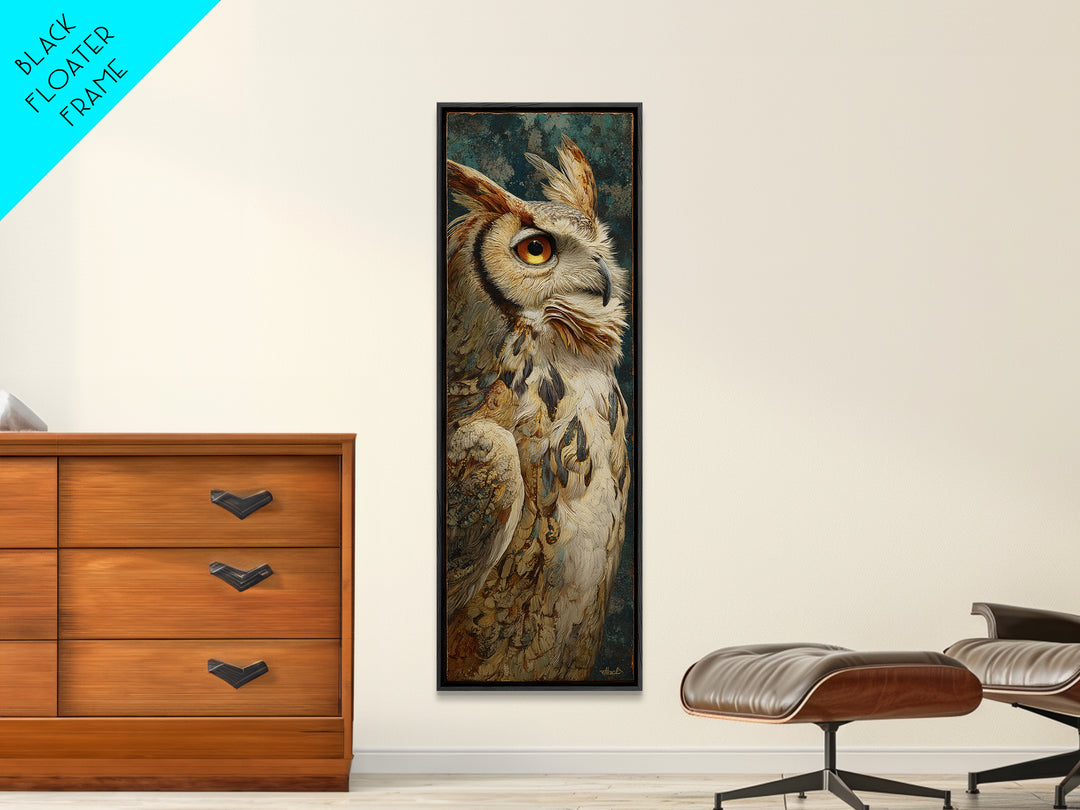 Owl with Moonlit Feathers and Celestial Accents Framed Canvas Print, Animal Art, Living Room Decor, Fine Art, Creature, ANI-1x3-75