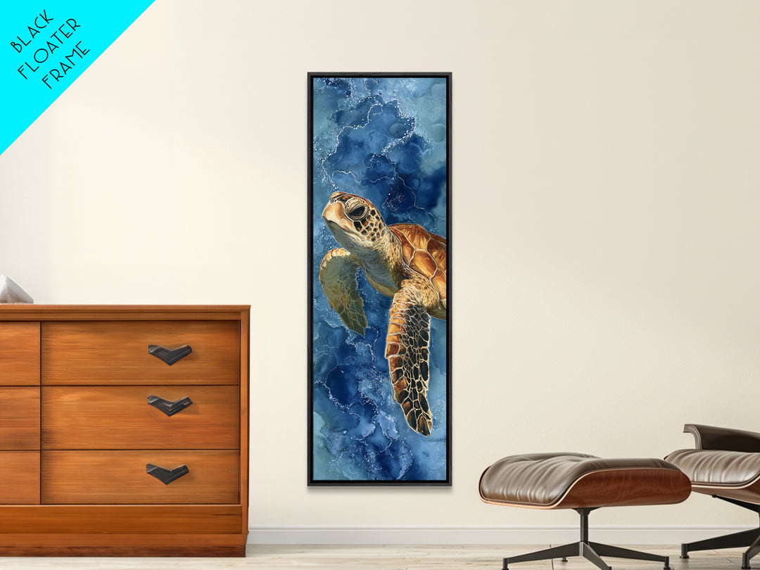 Sea Turtle Drifting Through Luminous Blue Water Canvas Print, Animal Art, Downloadable Art, Living Room Decor, Creature, ANI-1x3-78