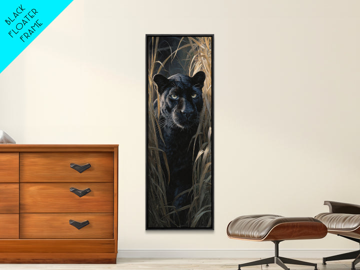Dramatic Black Panther Emerging from Deep Jungle Canvas Print, Animal Art, Art Print, Living Room Decor, Oil Painting, Creature, ANI-1x3-90