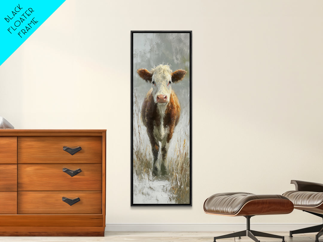 Gentle Cow Portrait Framed Canvas Print, Animal Art, Nursery Art, Living Room Decor, Fine Art, Creature, Luxury Decor, ANI-1x3-91
