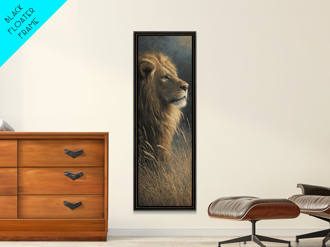 Regal Lion Profile Canvas Print, Animal Art, Minimalist Decor, Living Room Decor, Creature, Oil Painting, Digital Wall Art, ANI-1x3-93