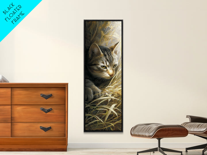 Sleeping Cat Curled Framed Canvas Print, Animal Art, Printable Art, Living Room Decor, Abstract Art, Creature, Downloadable Art, ANI-1x3-96