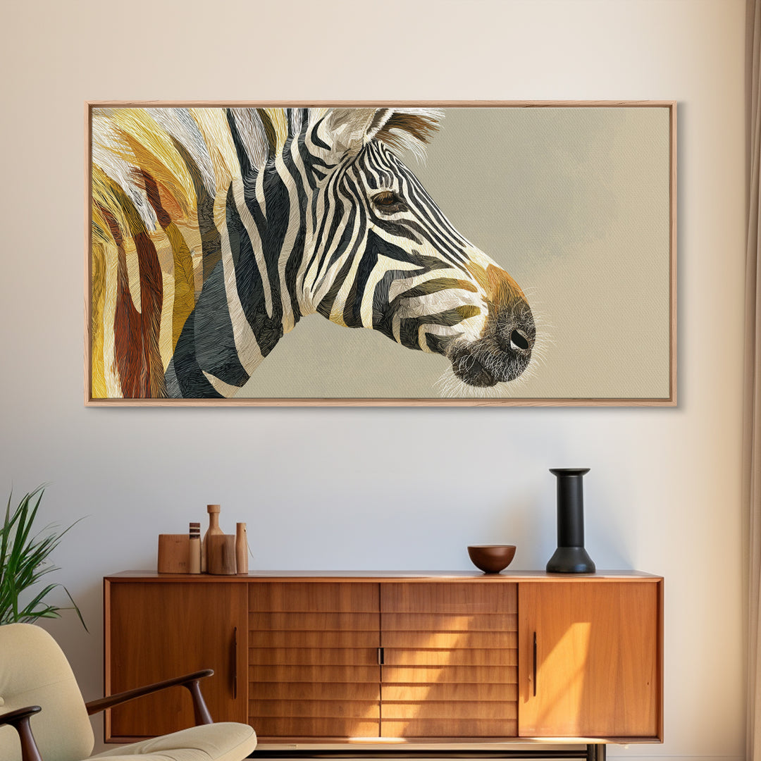 Zebra Portrait with Bold Graphic Stripe Pattern Canvas Print, Animal Art, Minimalist Decor, Living Room Decor, Creature, ANI-2x1-13