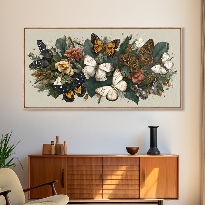 Butterfly Specimen Composition Framed Canvas Print, Animal Art, Cat Art, Living Room Decor, Fine Art, Creature, Art Print, ANI-2x1-19