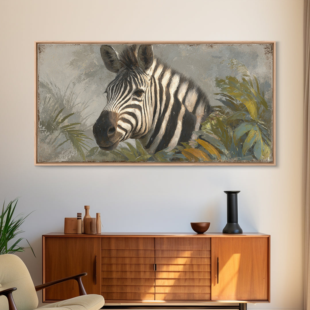Zebra Portrait with Bold Graphic Stripe Pattern Canvas Print, Animal Art, Minimalist Decor, Living Room Decor, Creature, ANI-2x1-37