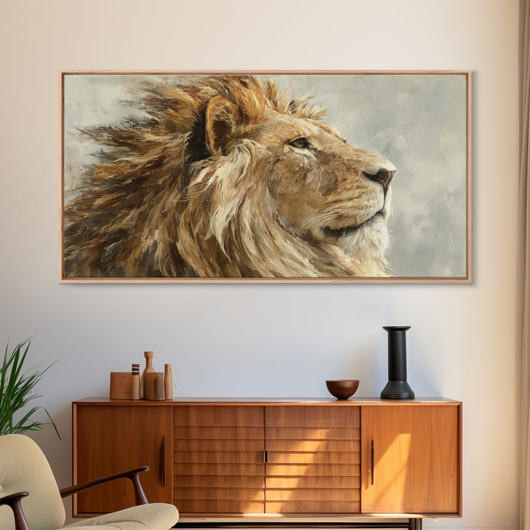 Regal Lion Profile Canvas Print, Animal Art, Printable, Living Room Decor, Oil Painting, Creature, Nursery, Boho Wall Art, ANI-2x1-53