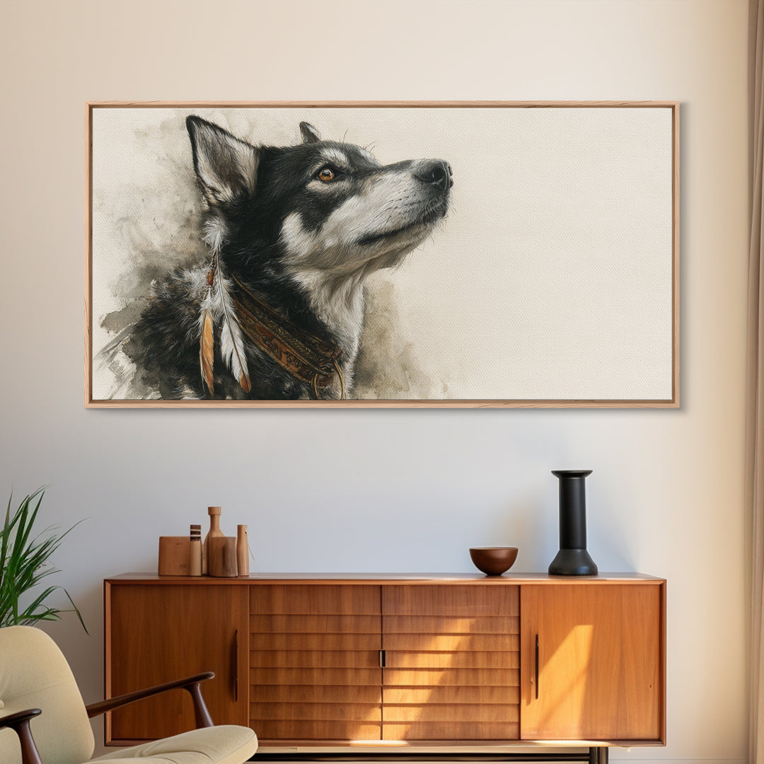 Dog Portrait with Painterly Collar and Loyal Canvas Print, Animal Art, Wall Decor, Living Room Decor, Oil Painting, Creature, ANI-2x1-57
