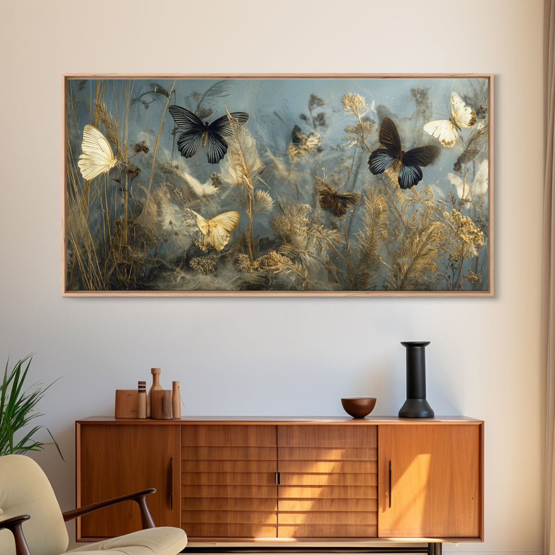 Butterfly Specimen Composition Framed Canvas Print, Animal Art, Trendy Wall Art, Living Room Decor, Fine Art, Creature, ANI-2x1-67
