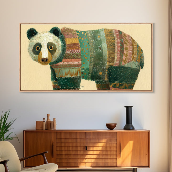 Whimsical Bear in a Patterned Sweater with Canvas Print, Animal Art, Wall Decor, Living Room Decor, Fine Art, Creature, ANI-2x1-70