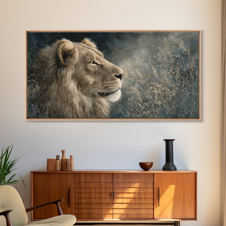 Regal Lion Profile Canvas Print, Animal Art, Printable, Living Room Decor, Oil Painting, Creature, Nursery, Boho Wall Art, ANI-2x1-77