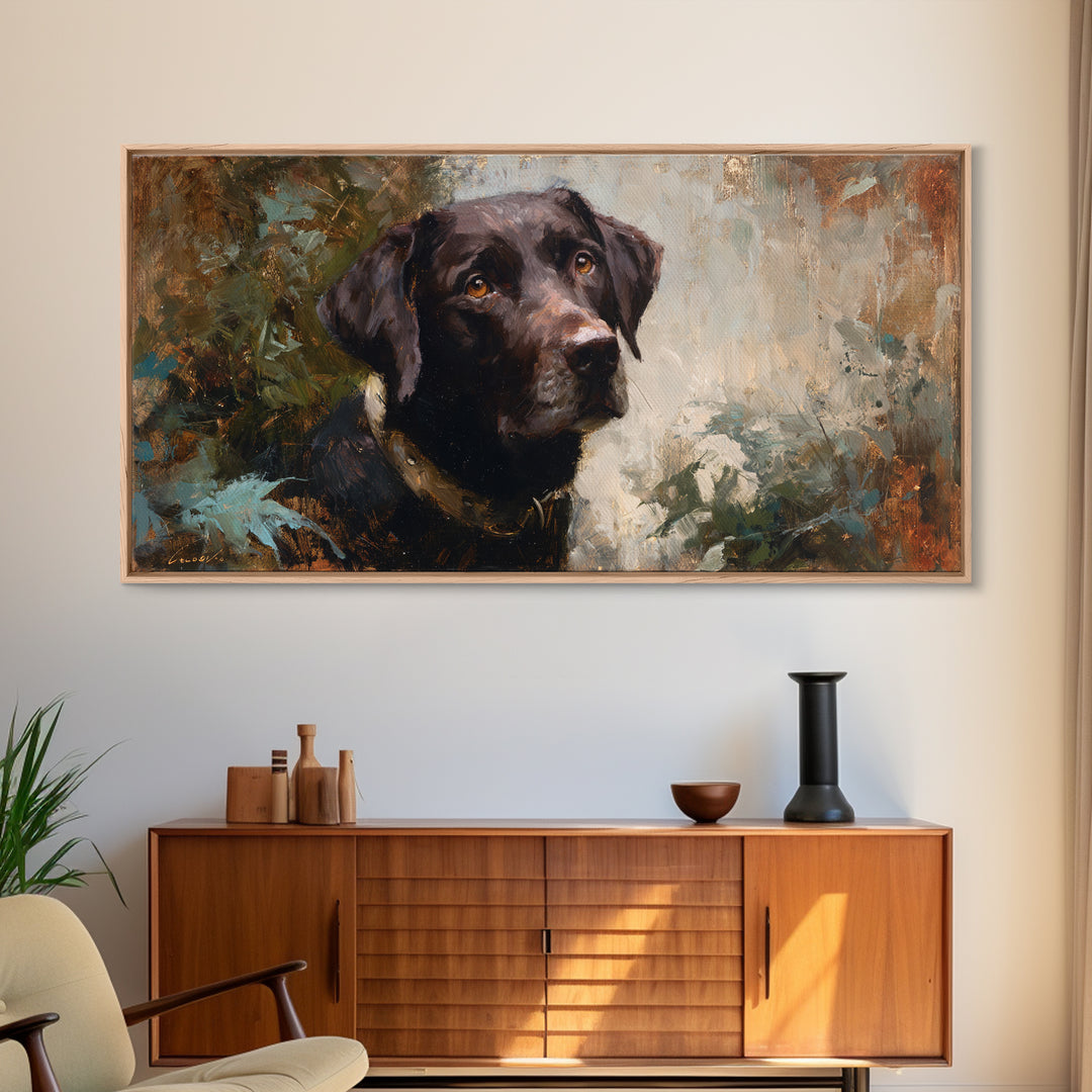Dog Portrait with Painterly Collar and Loyal Framed Canvas Print, Animal Art, Printable Wall Art, Living Room Decor, Creature, ANI-2x1-81